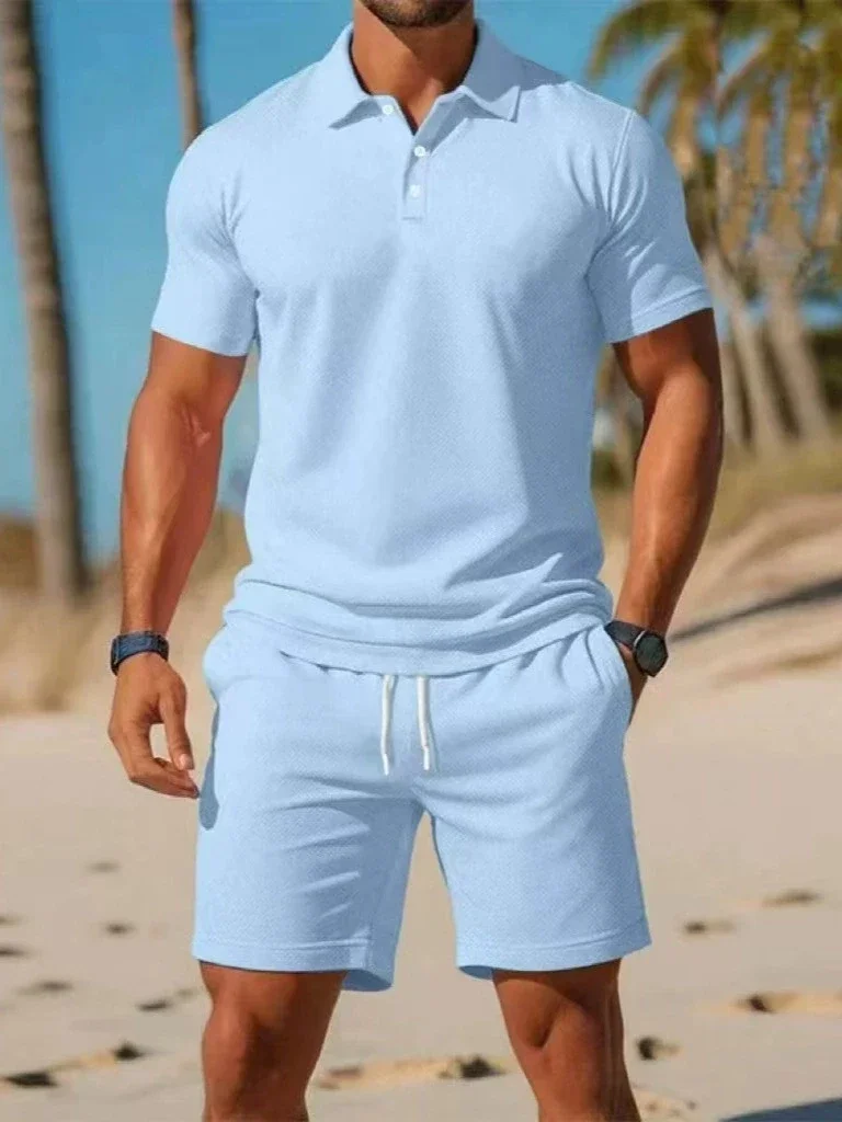 2026 Sommer Herren Übergröße 2-teiliges Set Knopfleisten-Polohemd Mesh-Shorts Atmungsaktives Lässiges Alltags-Mode-Outdoor-Outfit – Detail 3