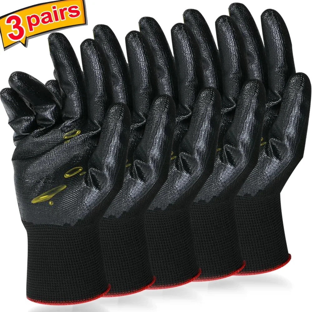 Homework Gloves Modern Black Touch Screen Wear-resistant Nitrile Work Gloves Safety Non-slip Carpenter Repairman Supplies Mitten