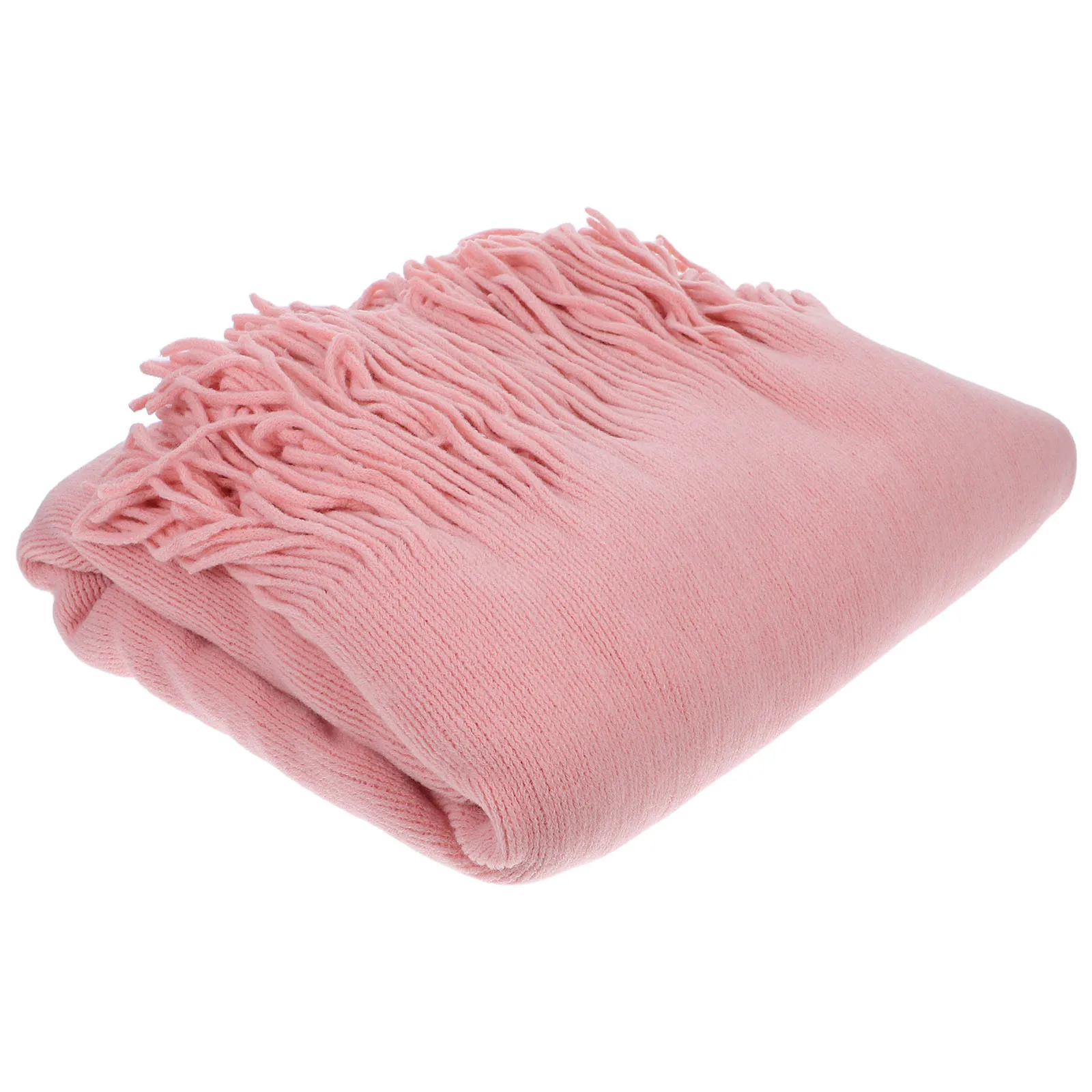 

Bed End 220X127Cm Pink Nordic Style Knitting Throw Stylish Solid Color Fringed Sofa Blanket For Home Hotel Decor Fashionable