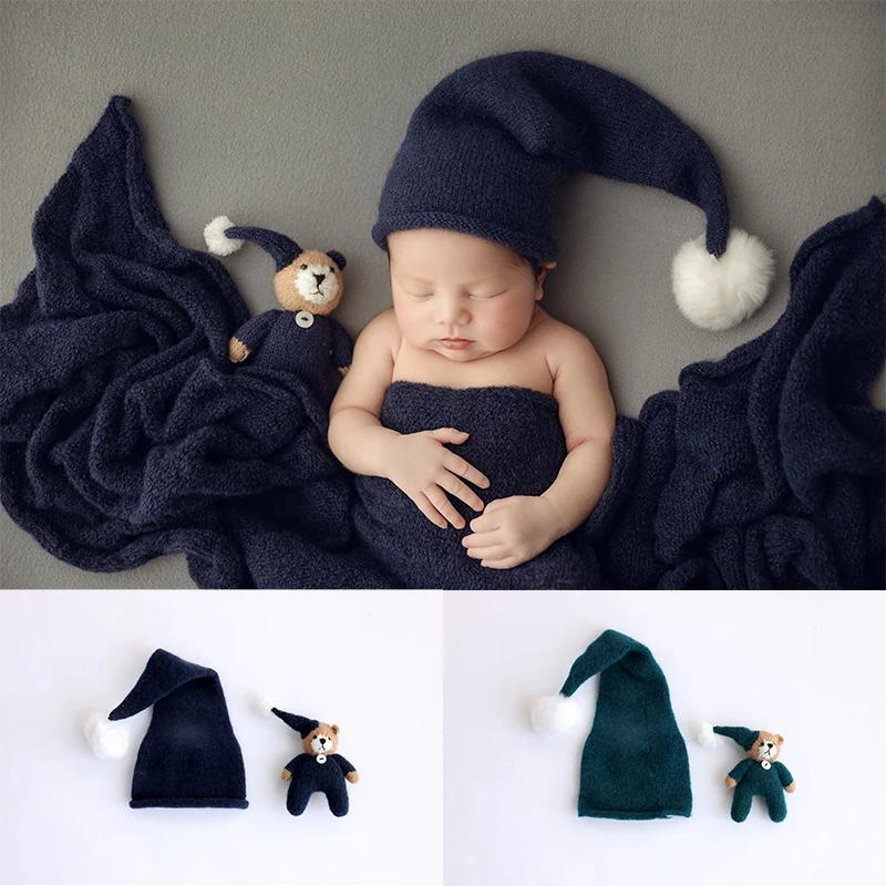 

Newborn Photography Props Infant Soft Hairball Hat Doll 2 Pcs/Set Photo Prop Studio Baby Girl Boy Shooting Accessories