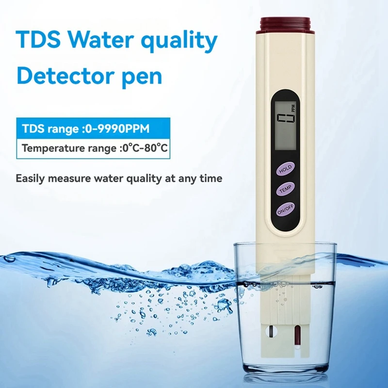 Portable TDS Meter Water Quality Tester For Drinking Water, Aquariums, Pools, Hydroponics Temp & Purity Measurement Pen