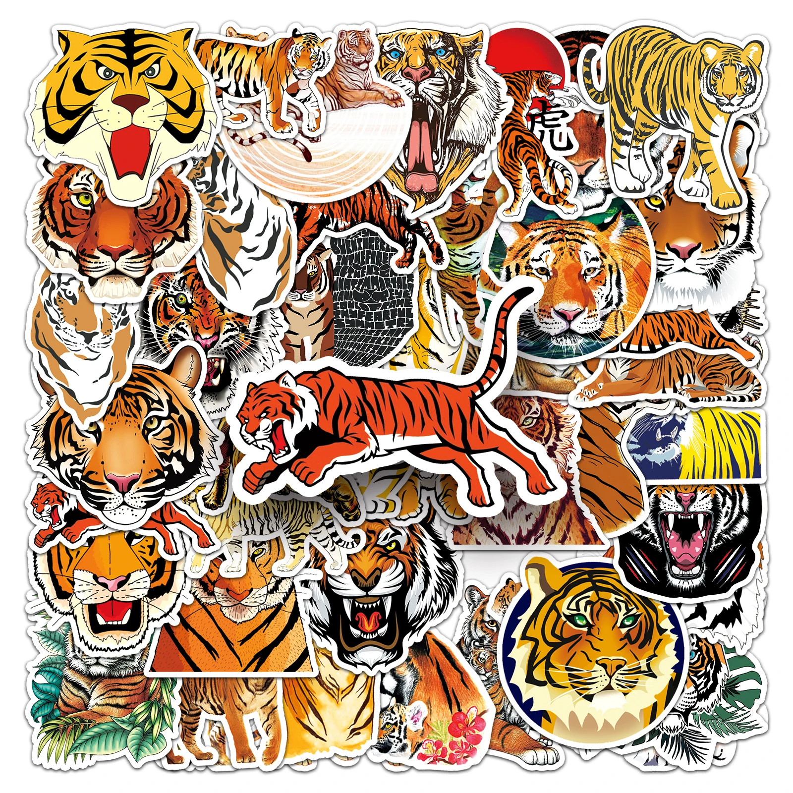 50Pcs Tiger Series Cartoon Cute Waterproof Sticker Skateboarding Snowboard Retro Vinyl Sticker