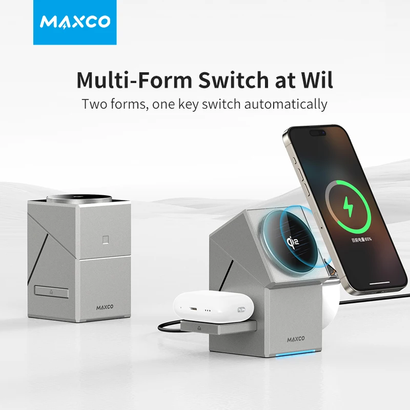 3 in 1 Wireless Charger Stand Magnetic Qi2 15W Fast Charging for iPhone 12 13 14 15 16 Apple Watch 9 8 7 6 5 Airpods 2 3 Pro