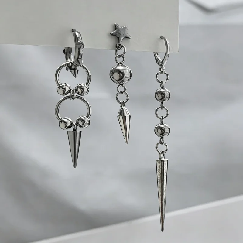 3 Pcs Y2K Style Bead Star Spike Earrings, Unisex, for Thanksgiving, Christmas, Daily Wear & Party Gift