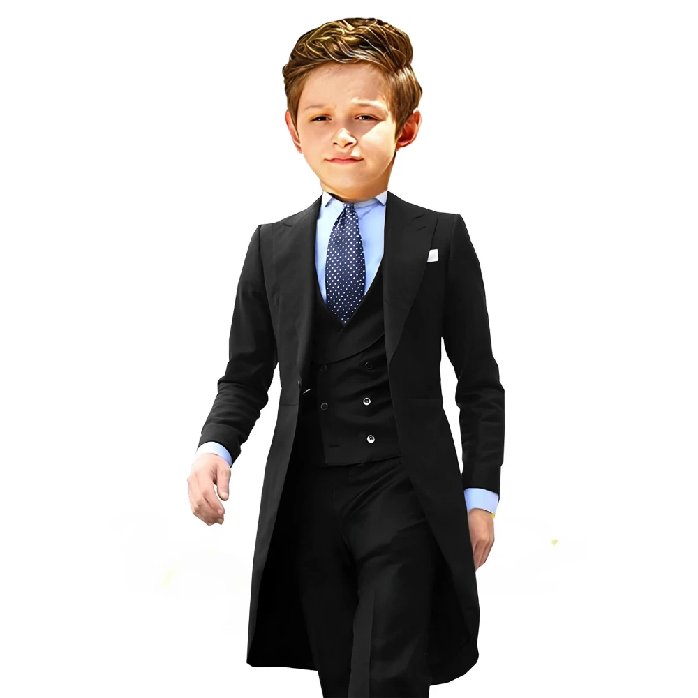 

Fashion Boys Suits Long Tuxedo Jacket Pant Vest Three-Piece Suit Wedding Dress Kids Formal Business Blazer