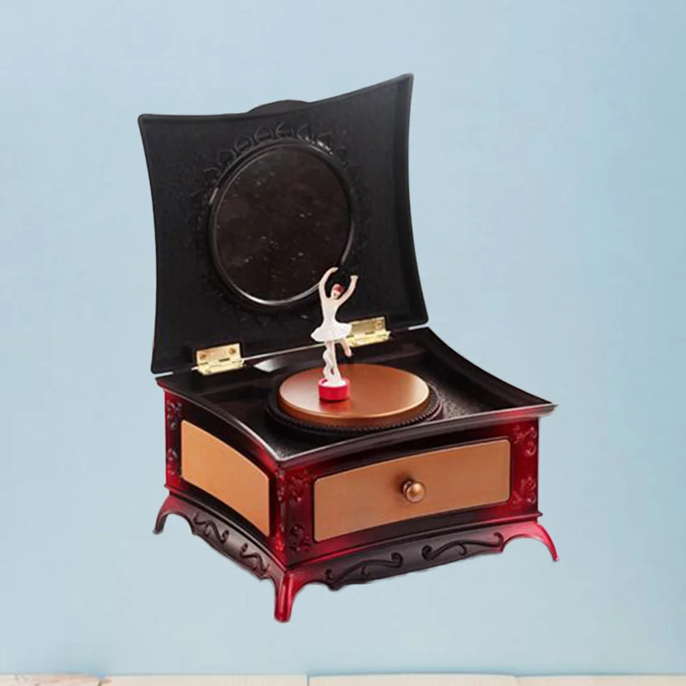 Plastic Ballet Dancer Jewelry Box Music Box Classic Red Dresser Mirror Storage Case for Gift