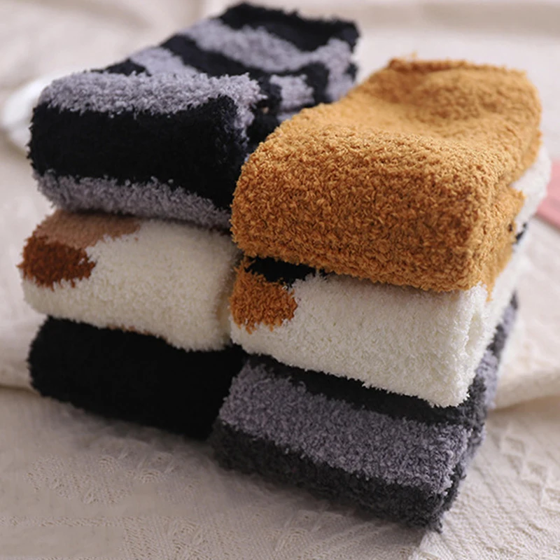 1Pair Coral Fleece Socks Female Tube Socks Autumn Winter Cat Claws Cute Thick Warm Sleeping Floor Socks Sleep Socks Freeshipping