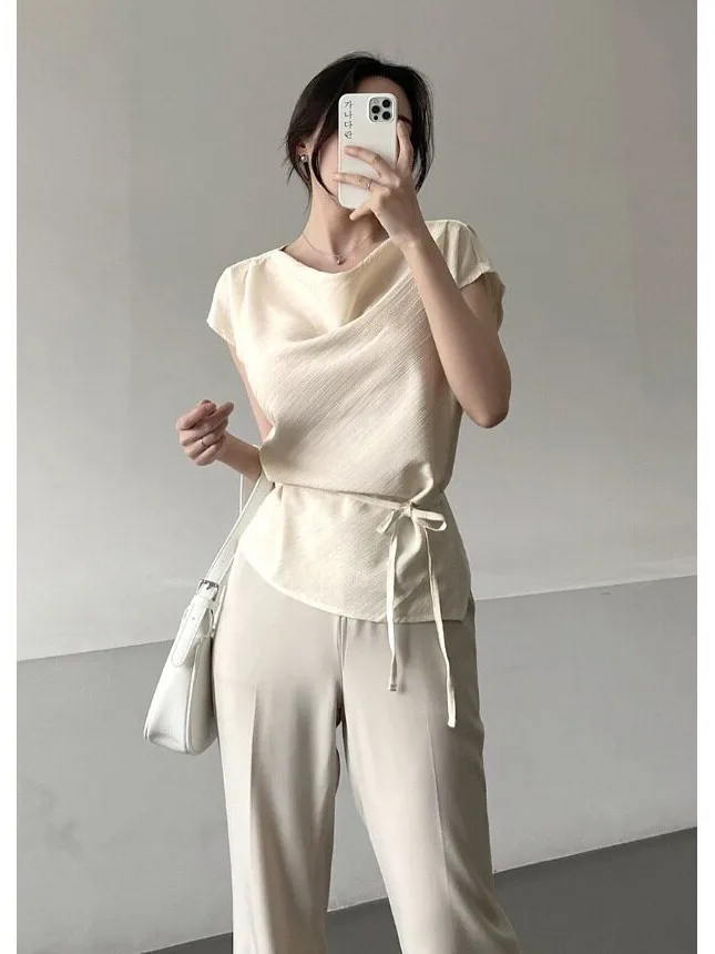 Elegant Drapey Neckline Texture Top Korean Style Women's Sweater Spring Autumn Winter Fashion Casual Versatile Outerwear