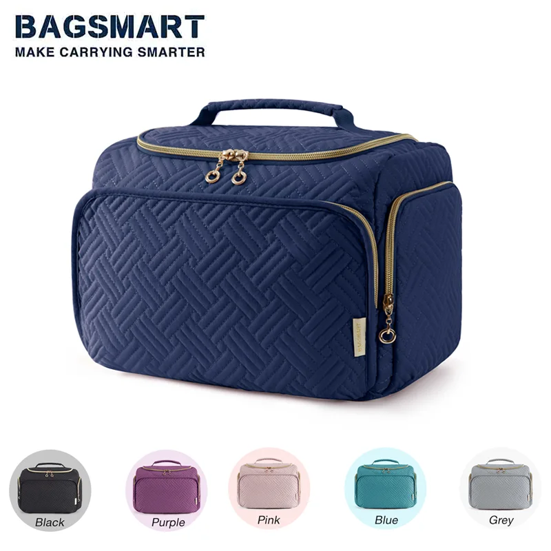 BAGSMART-Bolsa de cosméticos para maquillaje, organizador de maquillaje de gran capacidad con asa, impermeable, almacenamiento de artículos de tocador de viaje