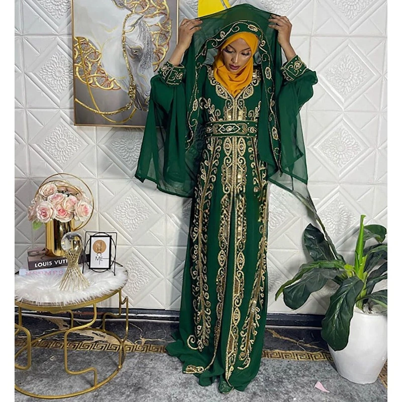 Green Moroccan Dubai Kaftan Farasha Abaya Wedding Gown Dress