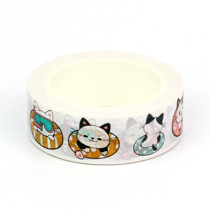 NEW 1X 10M Decor Funny Kitten Cat in Swimming Ring Washi Tape for Scrapbooking Journaling Adhesive Masking Tape Cute Stationery