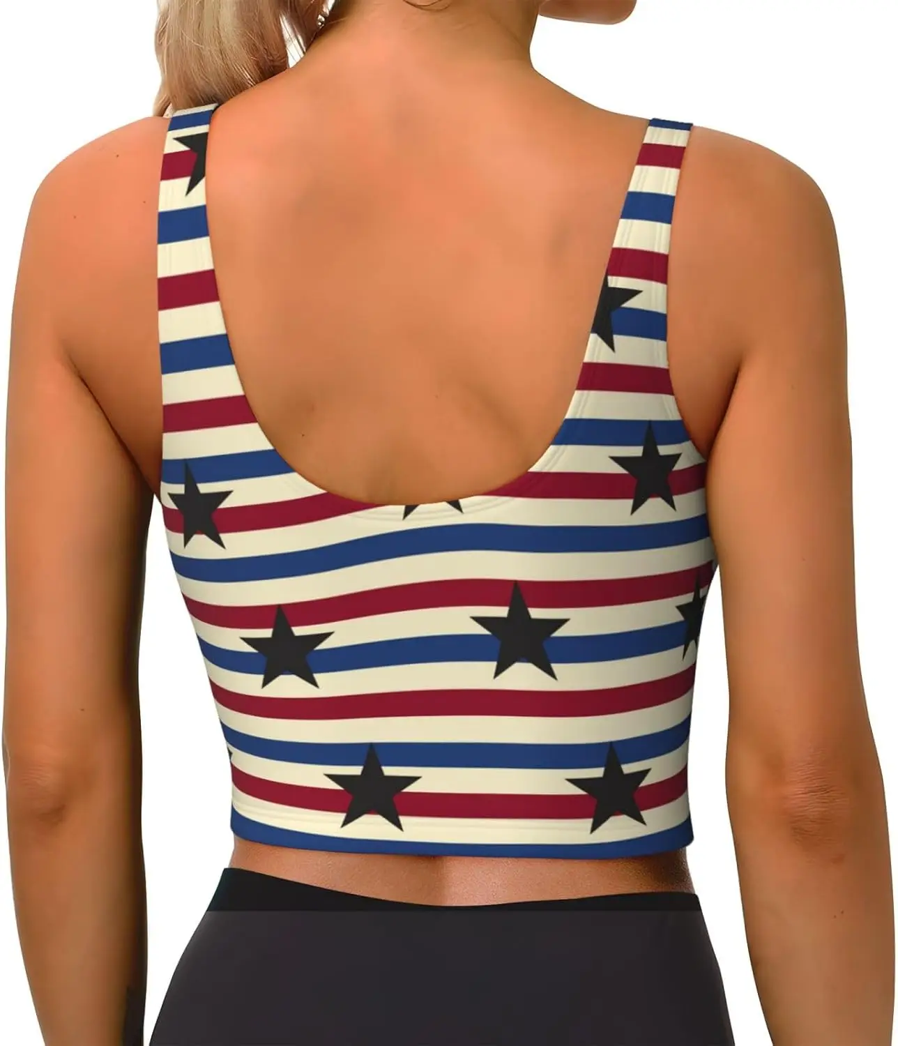 Regatas esportivas femininas com estrelas da bandeira americana, colete sem mangas, camisas fitness