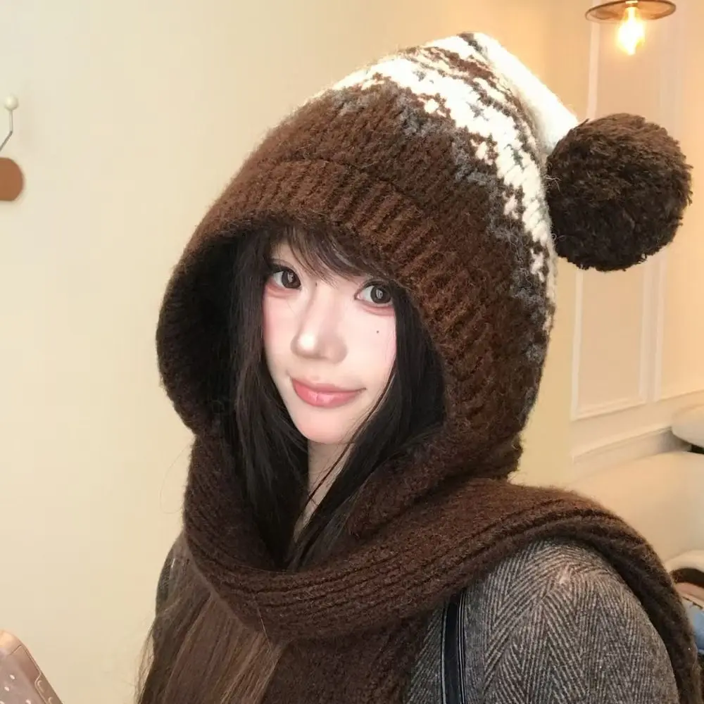 Acrylic Polyester Blend Fair Isle Knitted Hat Scarf Set Thick Material Ear Flap Design Winter Knit Hat Warm Lining