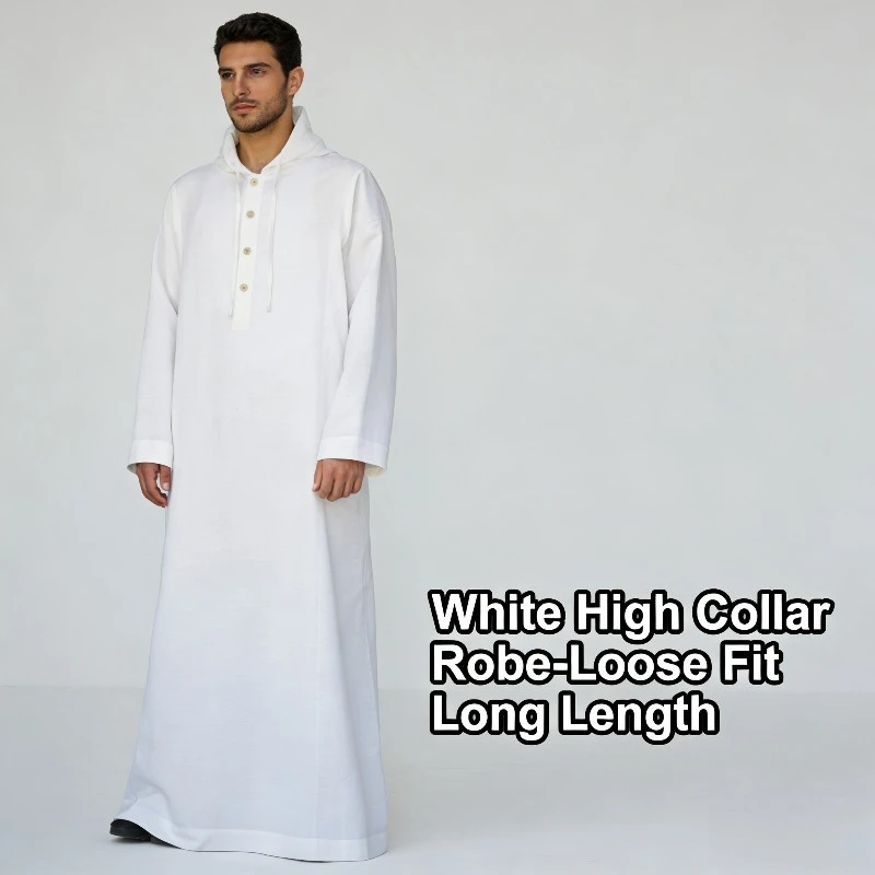 

Men Muslim Thobe Long Sleeve Loose Islamic Clothing Saudi Arabia Pakistan Kurta Hooded Kaftan