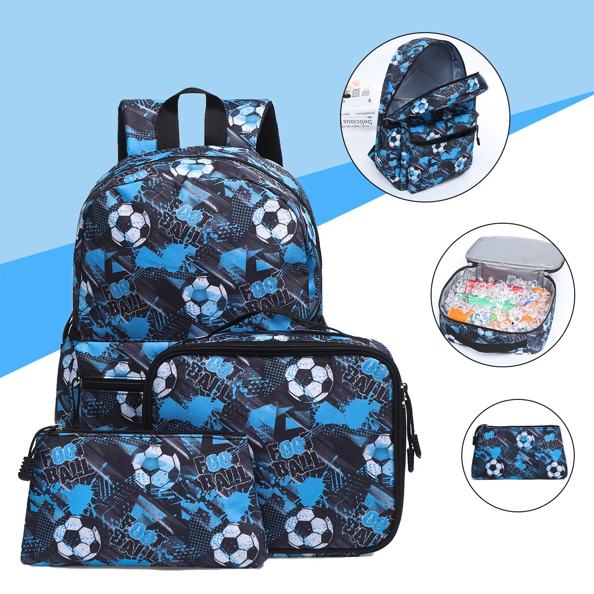 

Football Print School Bags For Boy Kids Cute Printing School Backpack 3pcs/set Children Schoolbags Fashion Boys Backpack Satchel