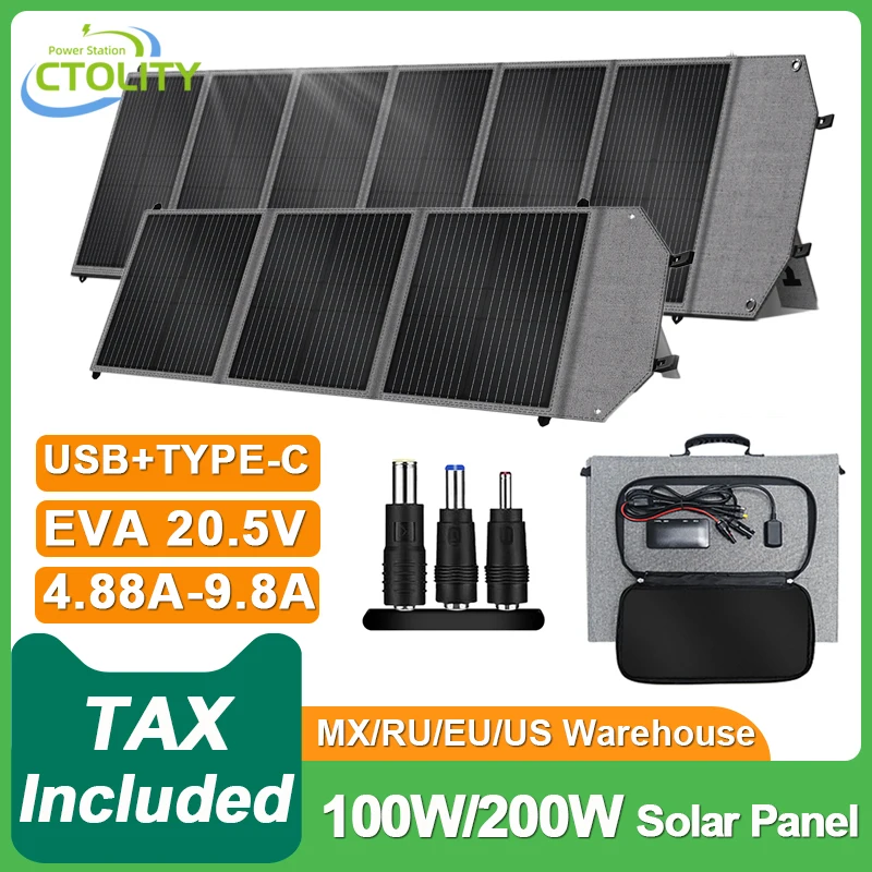 CTOLITY EVA 100 Вт 200 Вт Солнечная панель Портативная складная сумка USB + порт постоянного тока Эффективность 23% Открытый источник питания для кемпинга Солнечная мощность
