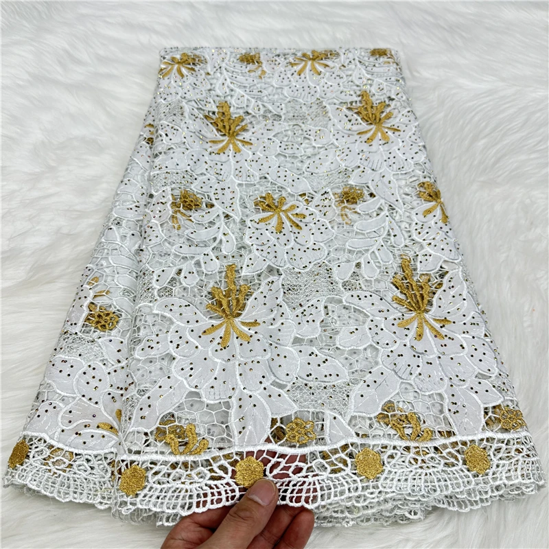 

5 Yards African Swiss Voile Lace Fabric Embroidery High Quality With Stones Dry 100% Cotton For Wedding 18L182801