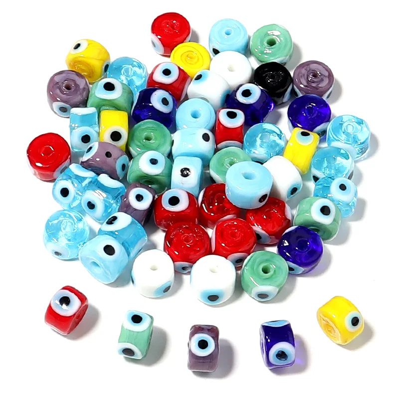 Round Lampwork Evil Eye Beads Liuli Flat Loose Fashion Jewelry For Bead Diy Handmade Bracelets Phone Charm Components