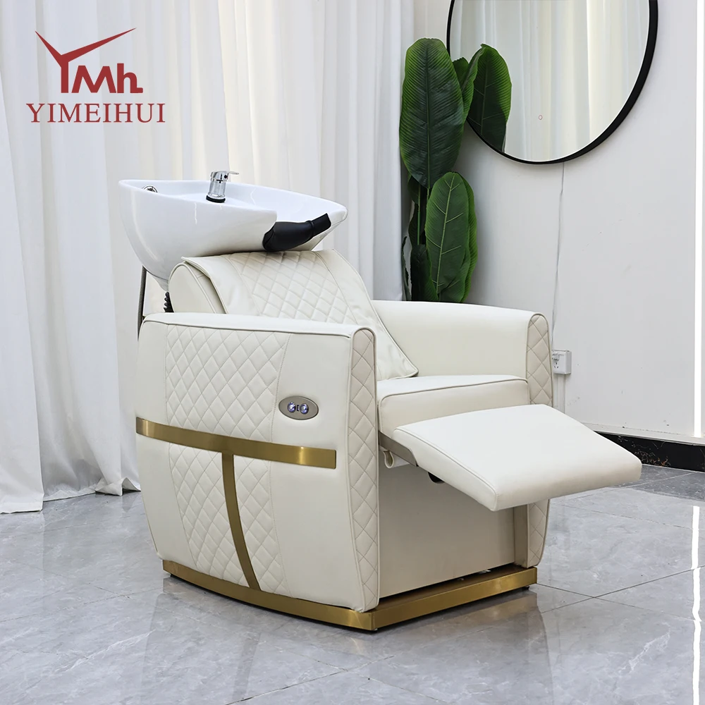 Fauteuil de lavage électrique 2-en-1 inclinable avec fonction de massage vibrant et bac à shampoing en céramique intégré