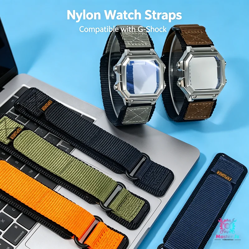 For Casio AE1200 Square Watch 18mm Nylon Velcro Watch Strap Quick Release Breathable Sport Band With 316 Stainless Steel Case