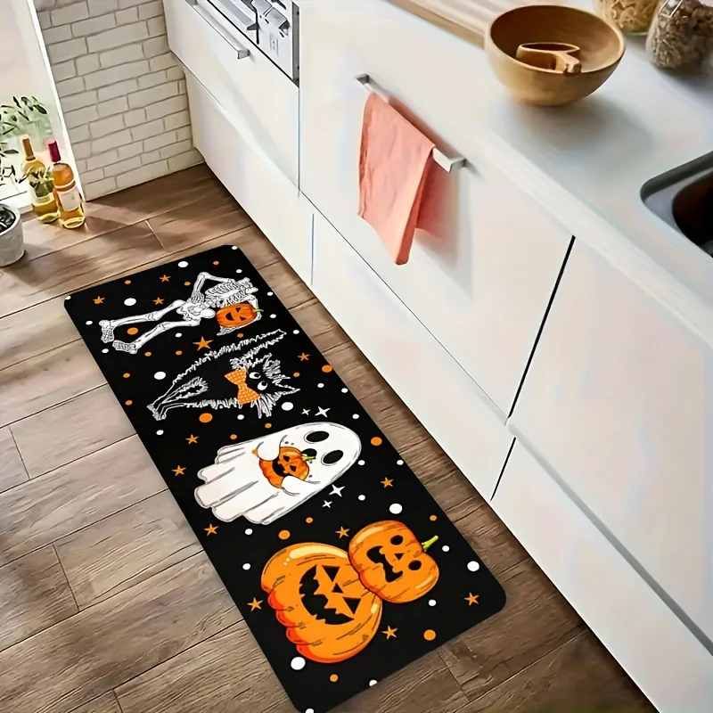 VIKAMA Halloween Carpet Pumpkin Ghost Floor Mat Doormat Kitchen Rug Welcome Mat Outdoor Carpet Rug For Bedroom Halloween Decorat