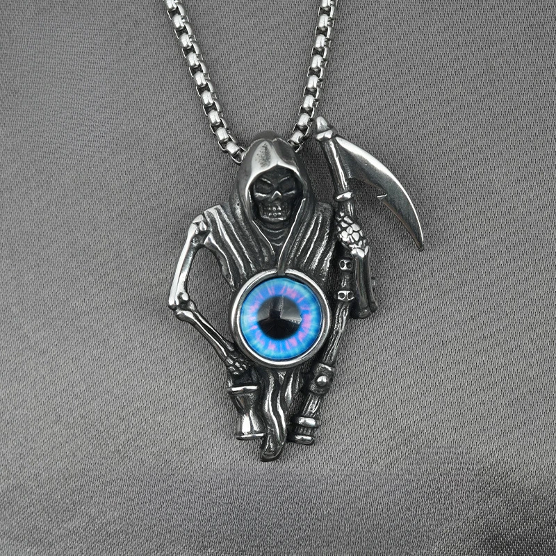 

Light Luxury Design High Grade Stainless Steel Sickle Skull Sweater Chain Jewelry Men's Devil's Eye Necklace