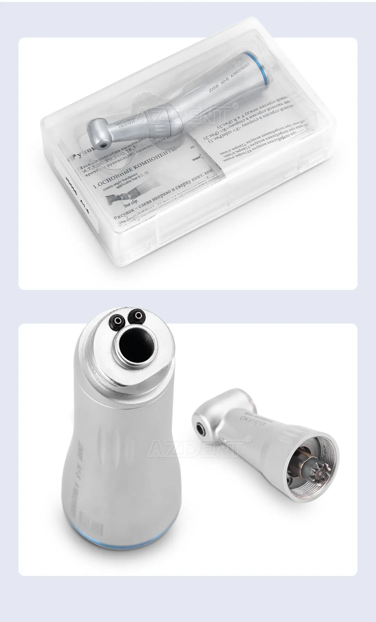 AZDENT Dental-Handstück mit niedriger Geschwindigkeit, Winkelstück, interner Wasserspray-Druckknopf, 4 Löcher, Luftmotor, Zahnmedizin-Werkzeug, Instrument – Detail 8