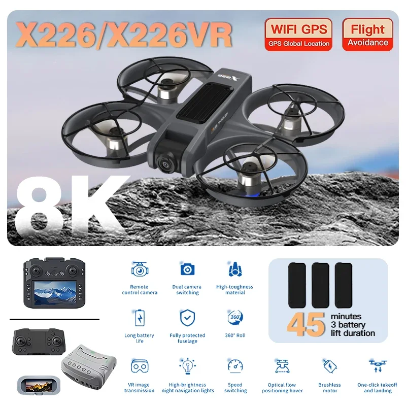 Original X226 X226VR RC Drone 8K HD Professional Dual Camera 5G WIFI FPV With Screen Remote Control Foldable Quadcopter UAV