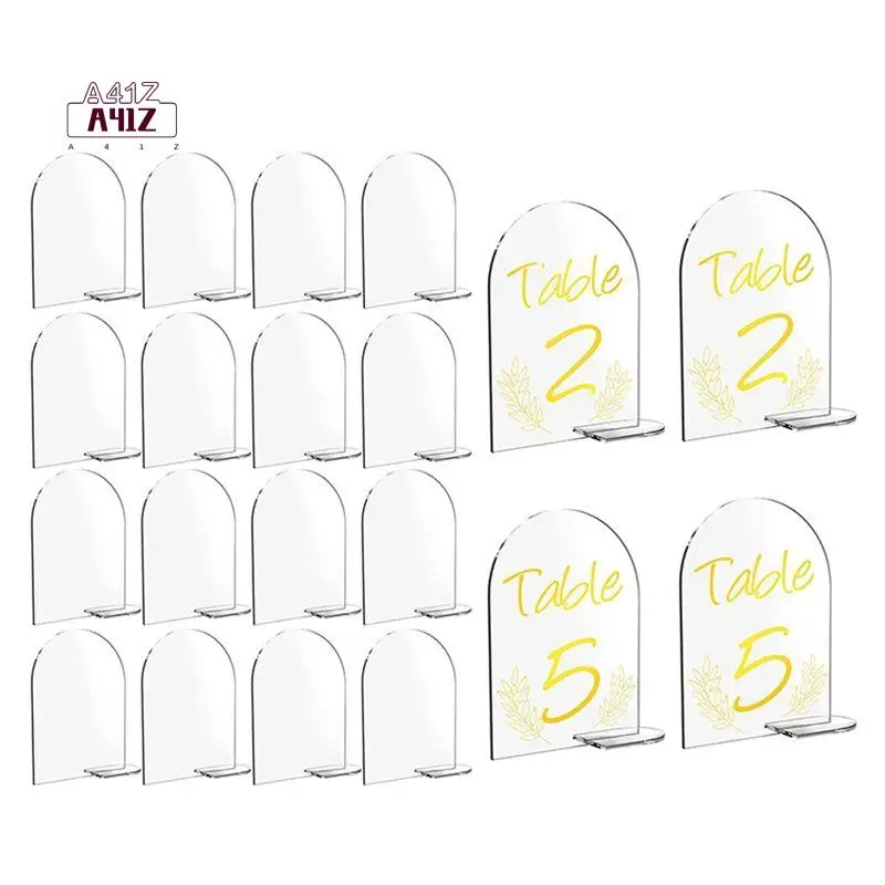 A41Z-20 Packs Blank Acrylic Numbers Signs With Stand 6X4 Inch Diy Arch Acrylic Stand Signs