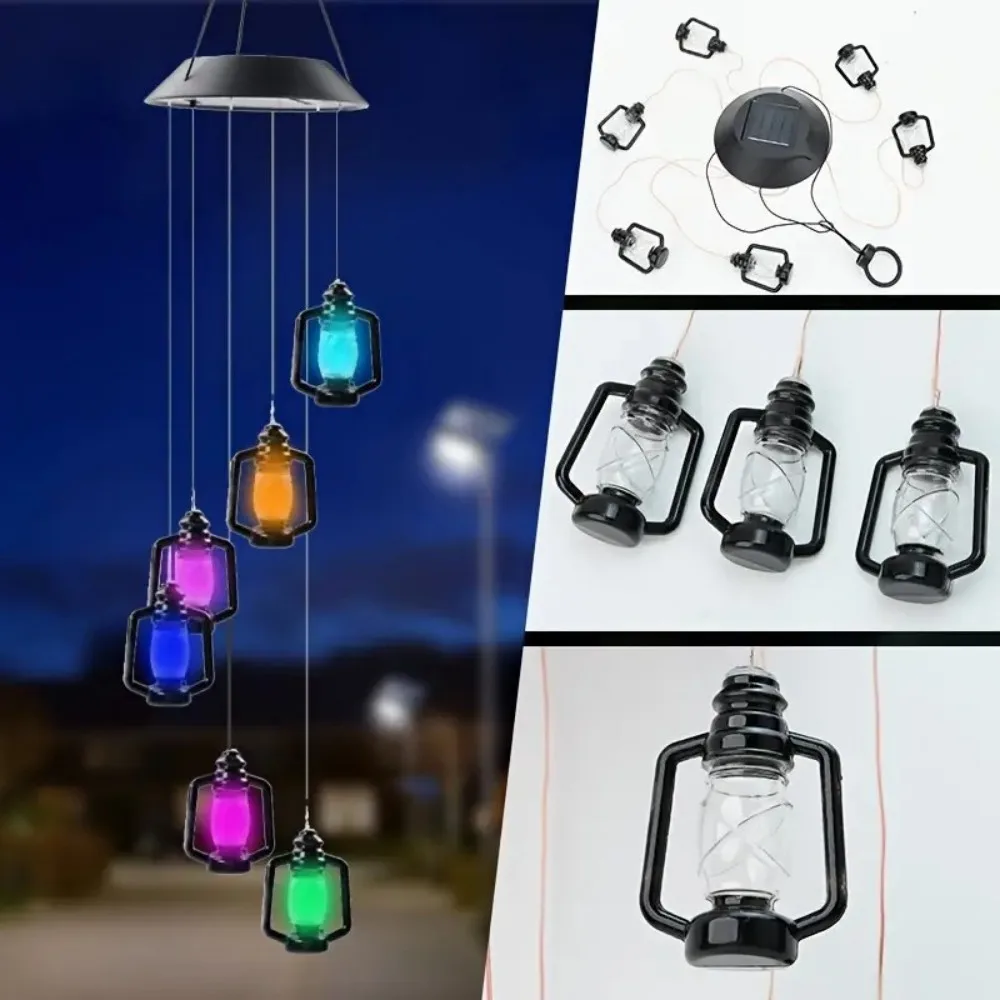 1PC 6LED Solar Wind Chime Light String, LED Retro Bottle Light, Suitable For Courtyard, Garden,Outdoor Landscape Decoration.