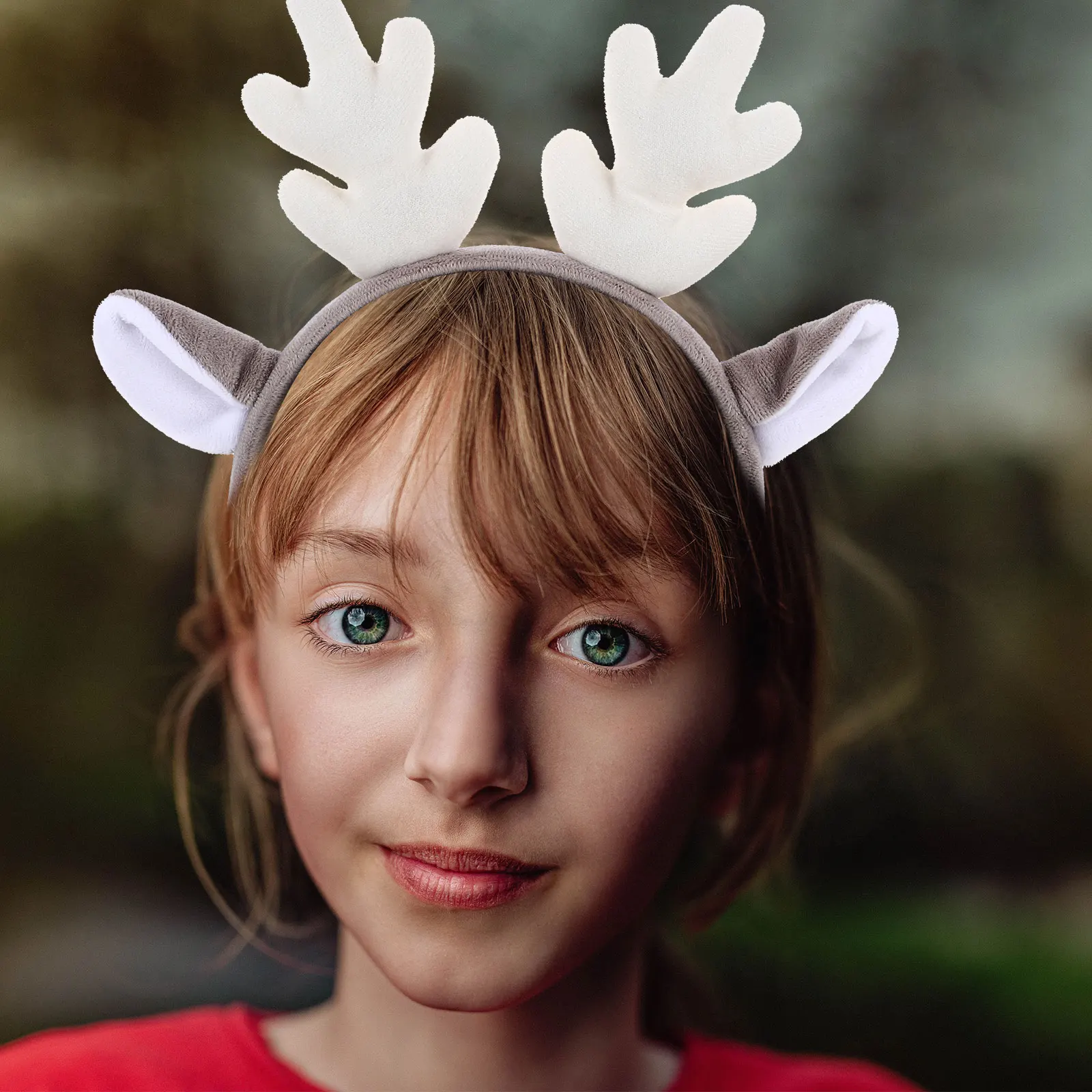 

Festive Reindeer Antler Headband Soft Ears Coffee Color Xmas Party Headdress Holiday Season Accessory
