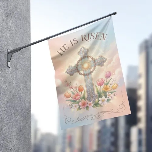 He Is Risen Banner Jesus Faith Resurrection Christian Easter Yard Flag Decor PPZ