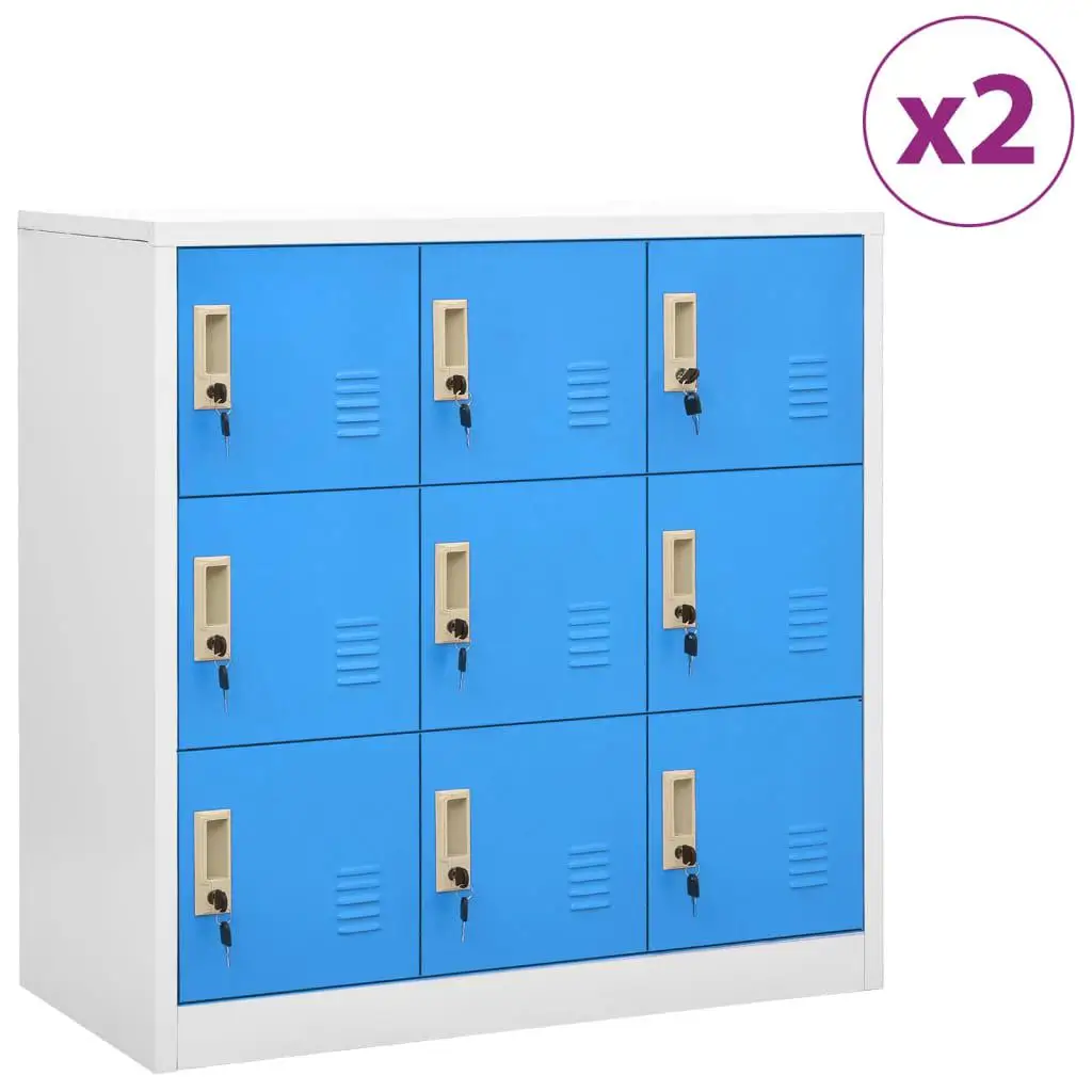 Light Gray & Blue Steel Locker Cabinets - Set of 2, 35.4x17.7x36.4 Storage Solution