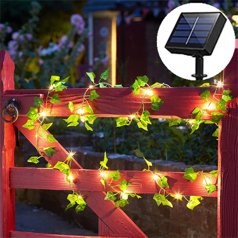 

Solar Green Leaf Flower String Lights Artificial Plants LED Light Holiday House Tree Weeding Party Home Garden Fence Decoration