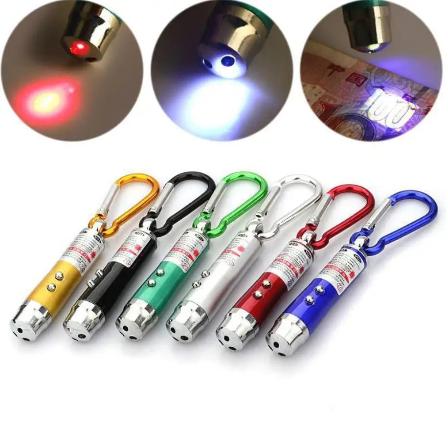 Led Laser Light Laser Pointers Pointer Mini 3In1 Key Chain Flashlights Torch Flashlight Money Detector Light 6 Colors ni171