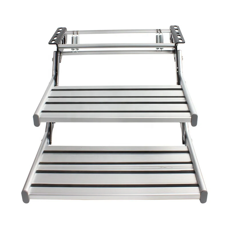 455mm RV Foldable Step Manual Retractable Stairs Aluminum Alloy Double-Layer Non-Slip Steps Safe for Entry and Exit