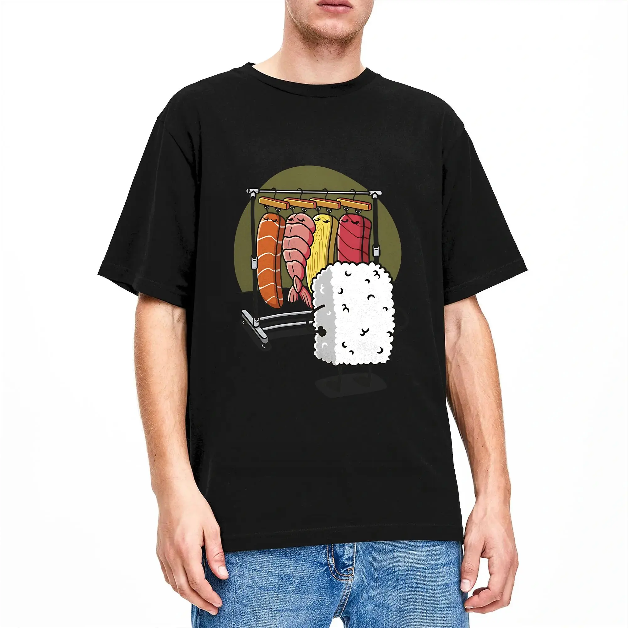 Vintage Sushi Wardrobe T Shirt Men's Cotton Short Sleeve  Round Neck Summer Top Tee