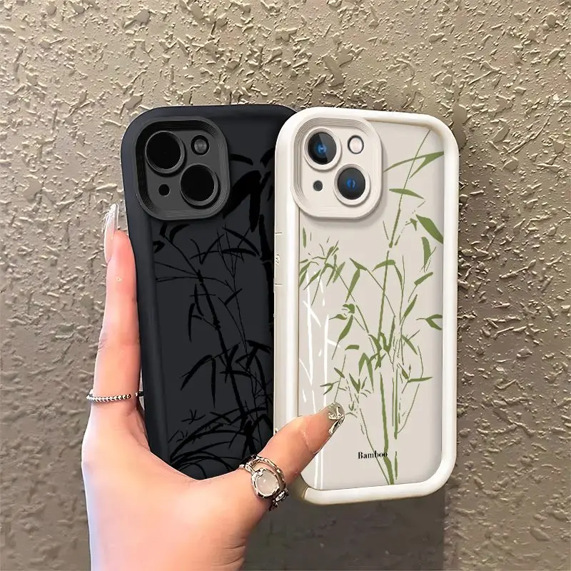 

Ink-wash bamboo design phone case for iPhone 16 15 14 13 12 11 Pro/ Max/Plus shock-proof rear cover anti-fingerprint