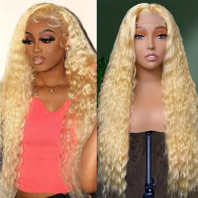 24 Inches 13x4 Lace Frontal Wig 613 Blonde Deep Wave Glueless Curly Human Hair Wig 150 Density