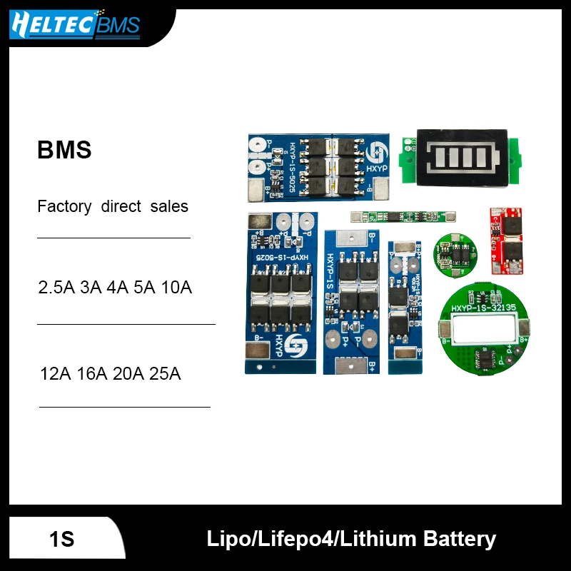 도매 3.2V 3.7V 1S BMS 2.5A 3A 4A 5A 10A 12A 16A 25A 18650 Lipo/Lifepo4 이온 배터리 용 배터리