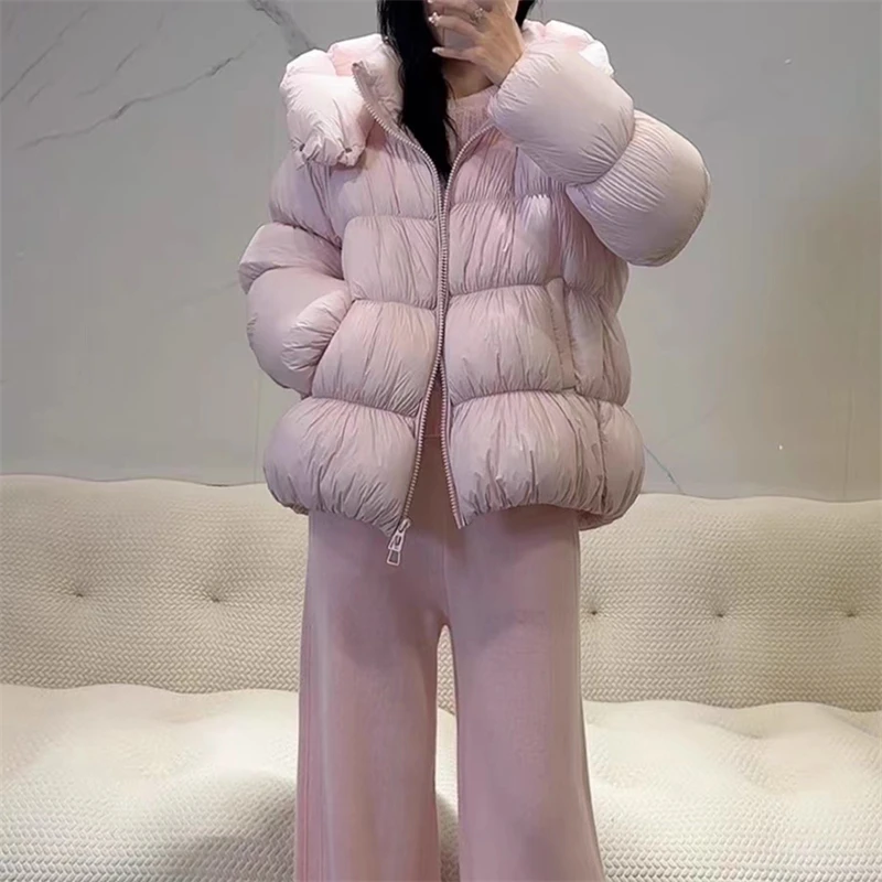 Hoogwaardig winternieuw stijl wit ganzendons verdikt warm donsjack met capuchon voor dames, modieuze, eenvoudige en veelzijdige jas