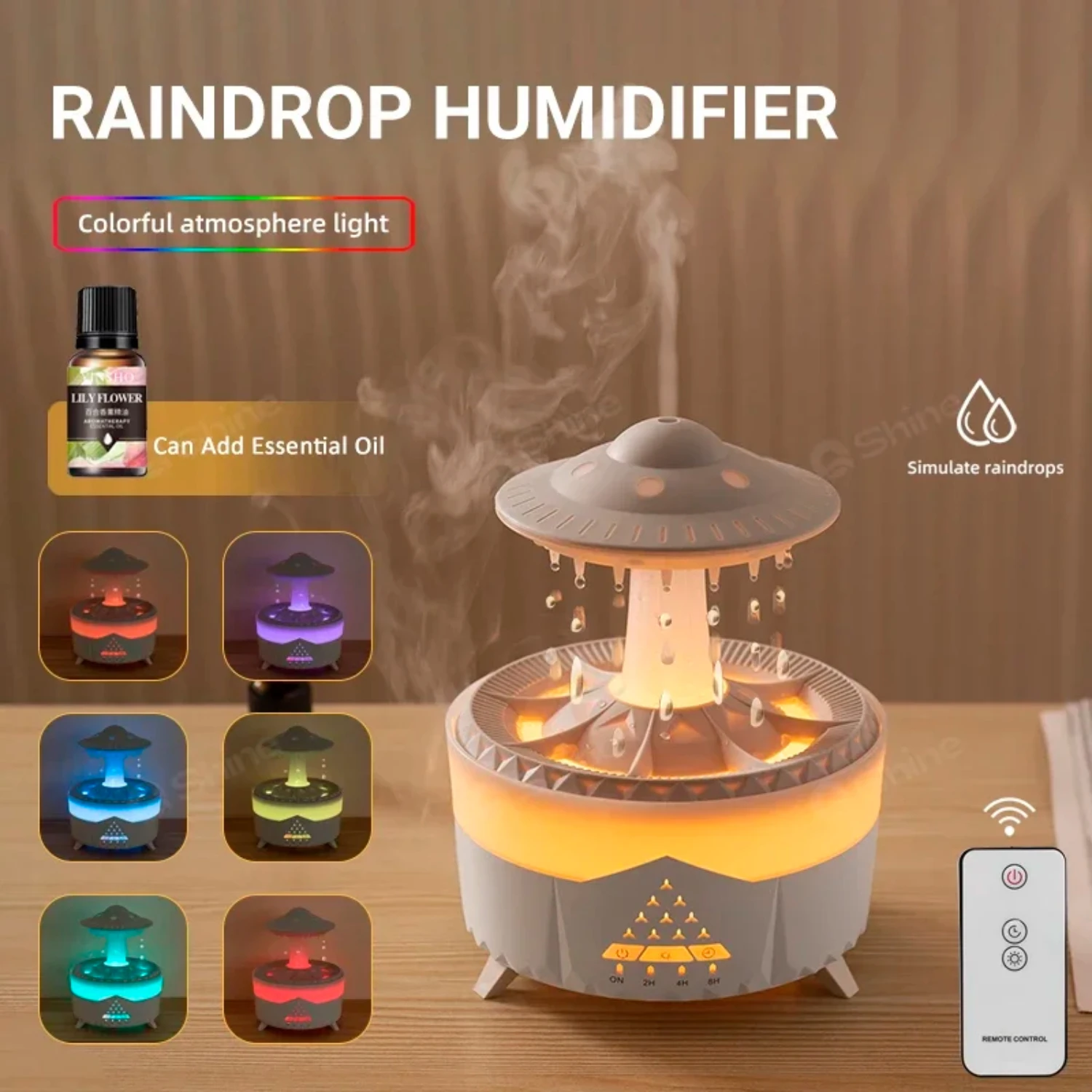 New NEW Soothing Rain Lamp Display Rain Cloud Humidifier with Remote Control - 2024 Water Drip Raindrop and Rain Cloud Diffuser 