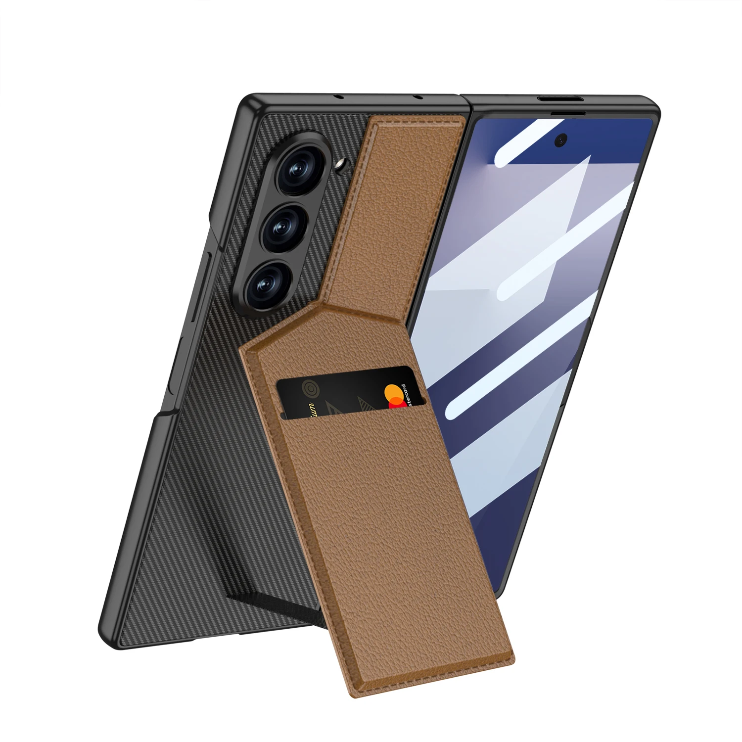 

New Luxury Carbon Fiber Patterned Phone Case For Samsung Galaxy Z Fold 6 7 Leather Card Holder Magnetic Shockproof Protect Cover