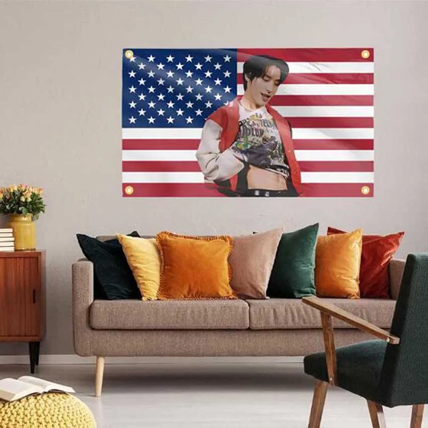 Jake Enhypen Abs American Flag Cool Banner Funny Tapestry 3x5 FT With Four Grommets For College Dorm Room Guys Man Cave Bedroom