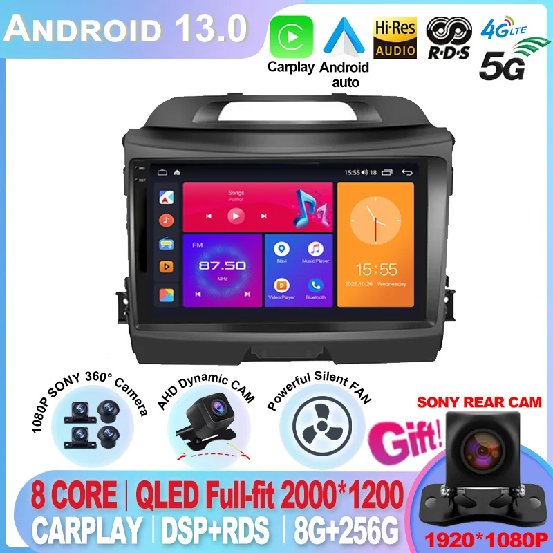 

For KIA Sportage 3 2010 2011 2012 2013 2014 2016 2015 Android 13 Auto Radio Carplay Car Multimedia GPS Autoradio Video Player