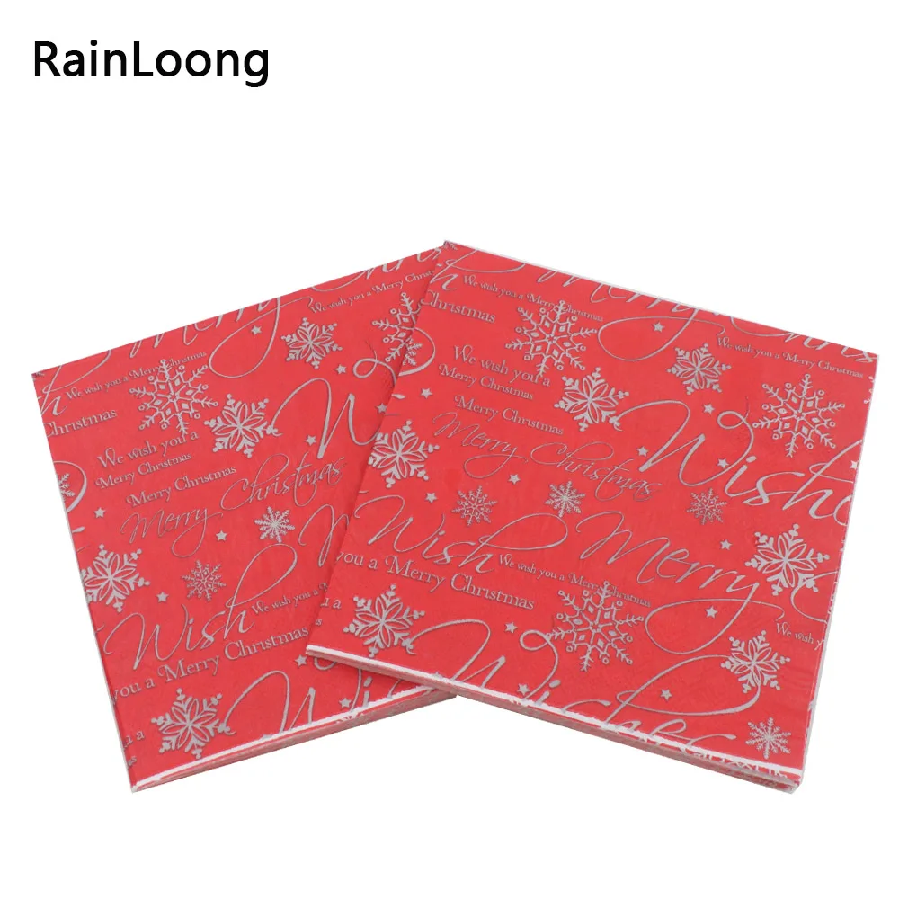 [RainLoong] Happy New Year Paper Napkins Merry Christmas Party Tissue Napkins Decoration Guardanapo 33*33cm 1 pack