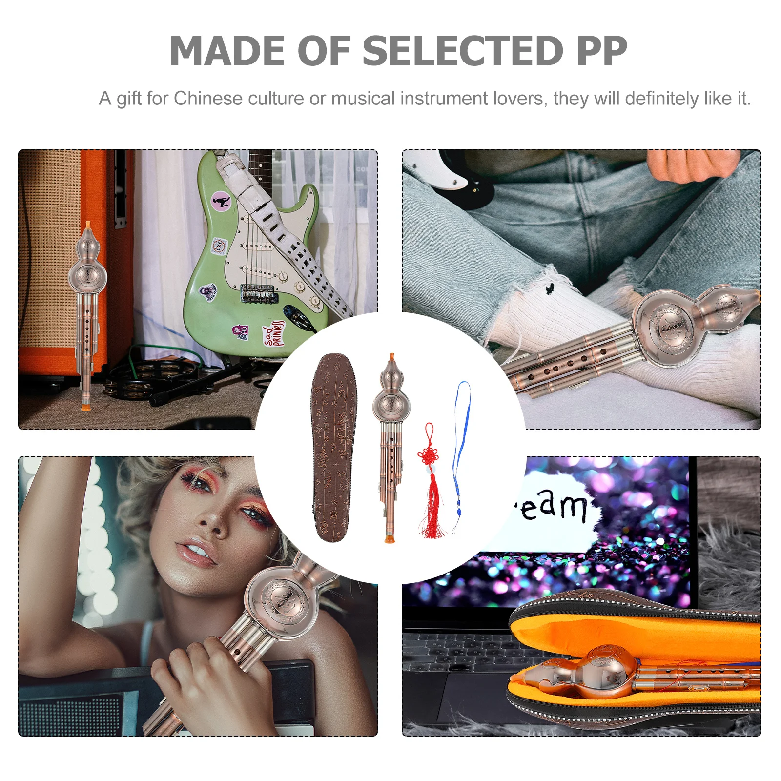 

1Set Chinese Cucurbit Flute Elegant Traditional Musical Instrument Pure Tone Ethnic Instrument for Beginner Practice