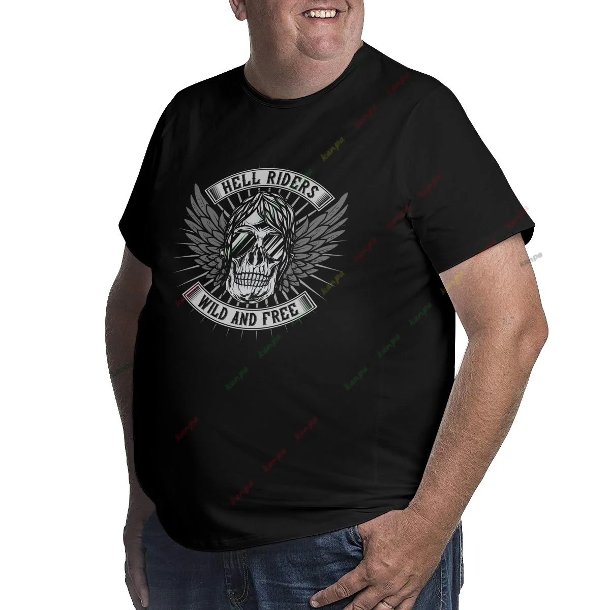Men's Oversized Printed 100% Cotton T-Shirt Plus Size Loose Streetwear Top Skull Black 5xl  wings 6xl Red 3xl