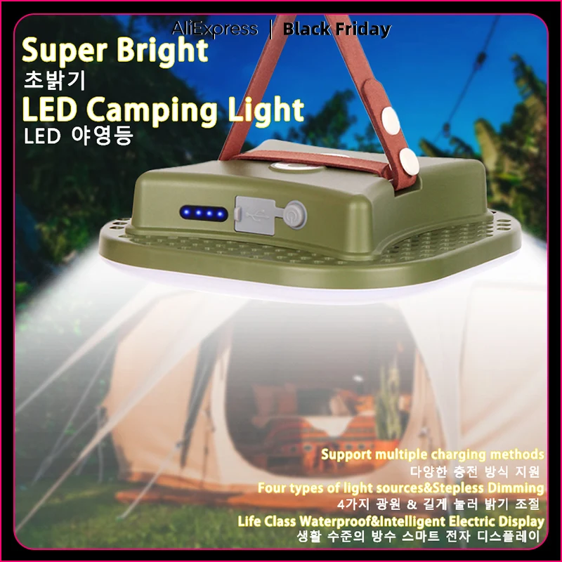 MOSLIGHTING 13500mAh Rechargeable LED Camping Strong Light with Magnet Zoom Portable Torch Tent Light Work Maintenance Lighting