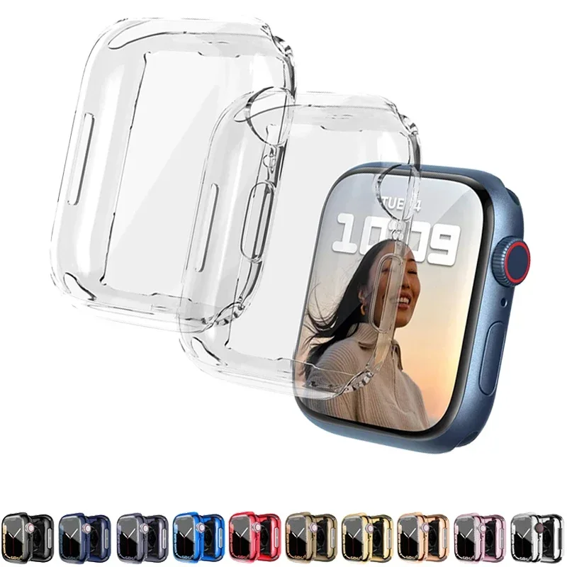 Sarung pelindung layar TPU bening lunak penuh 360 untuk jam tangan Apple seri 44MM 46MM 42MM 45MM pelindung transparan untuk IWatch10/9/8/7/SE